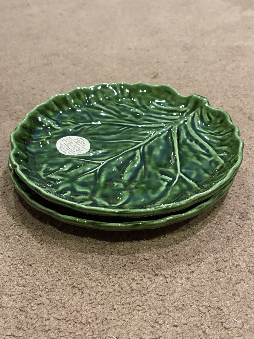 Matias Belo Green Cabbage Plates Hand Painted Made in Portugal, Two Dishes - Picture 8 of 12